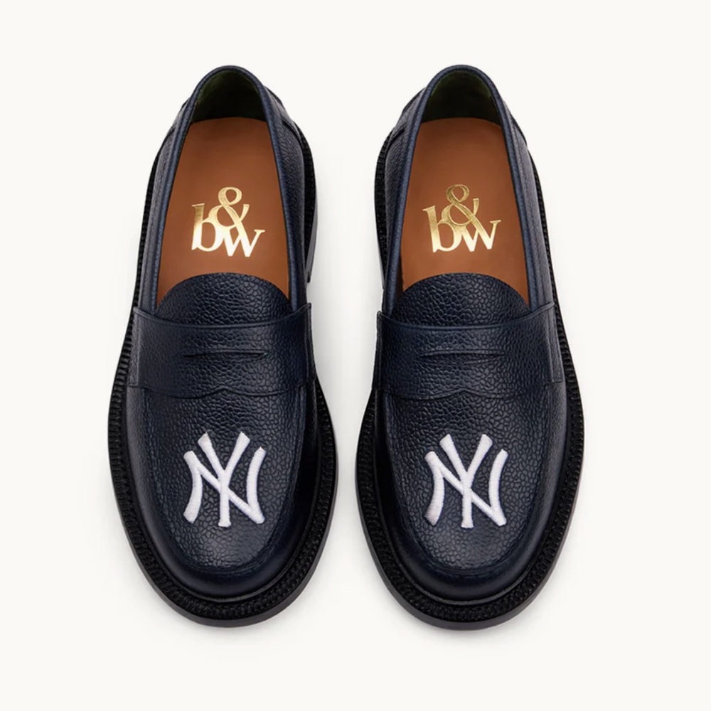 Blackstock & Weber Navy Loafers with White Emblem